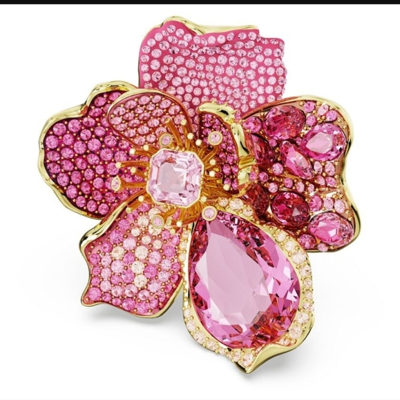 🎄RARE .Idyllia cocktail ringPavé, Flower, Pink, Gold-tone plated. 8 - Picture 4 of 13